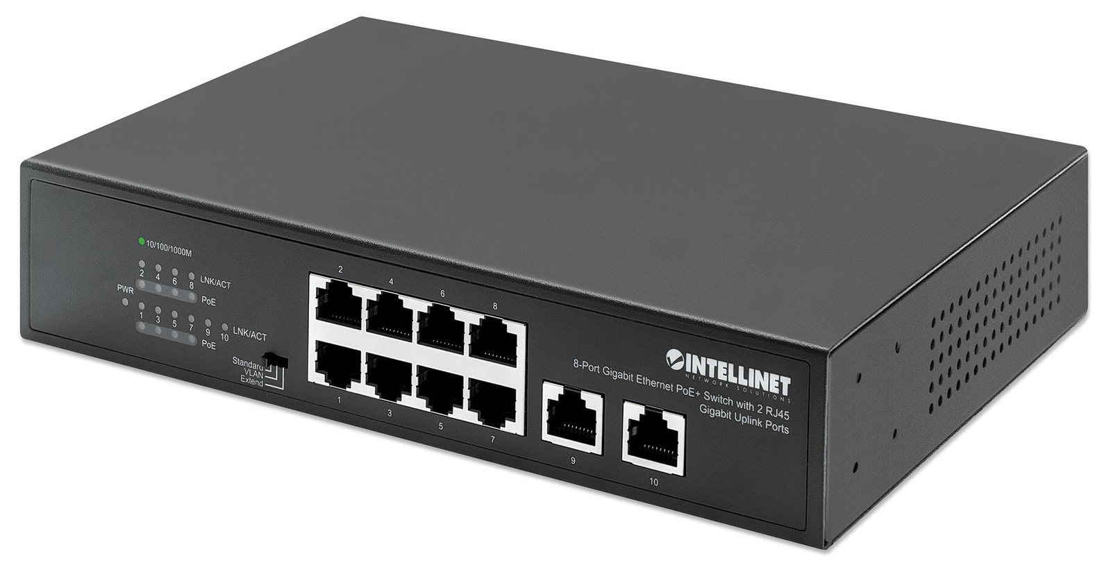 Intellinet 561402 8-Port Gigabit PoE+ Switch met 2 RJ45-poorten en 120W