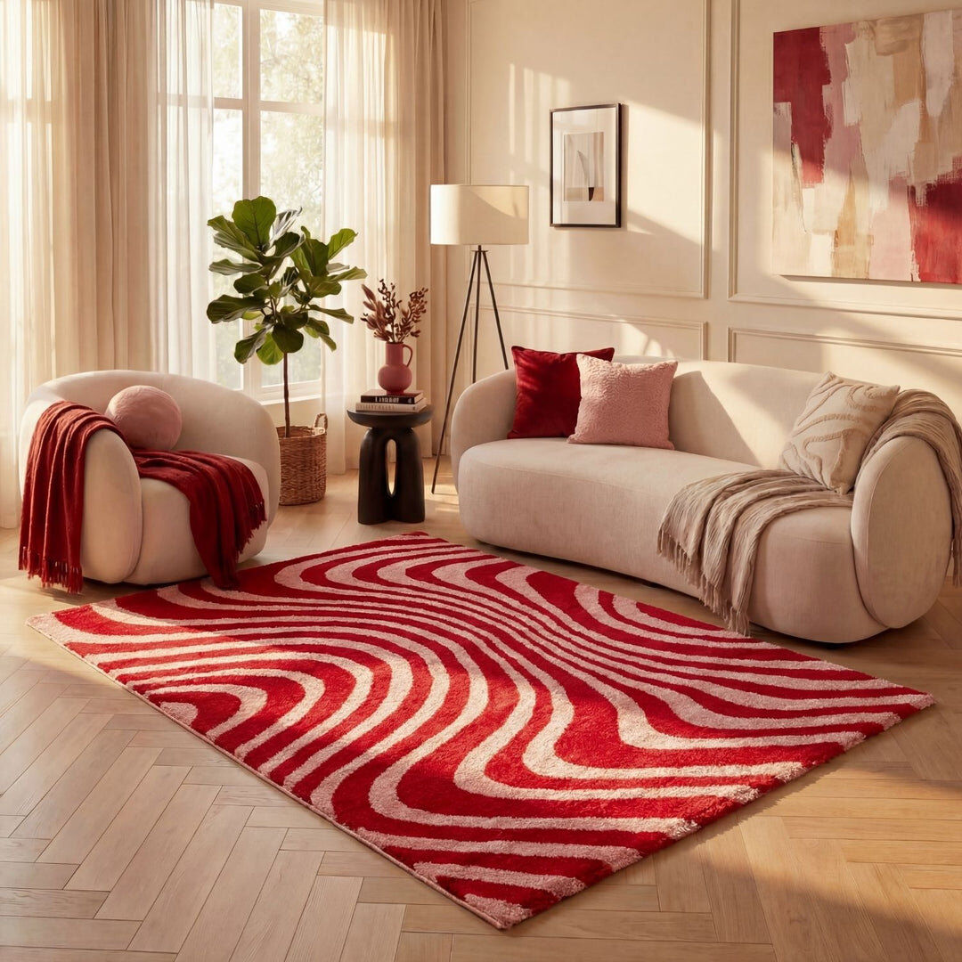 THE RUGS Joli Striped Area Rug Soft Dense Pile for Living Rooms and Bedrooms Red/Pink Rectangle 200 x 290 cm