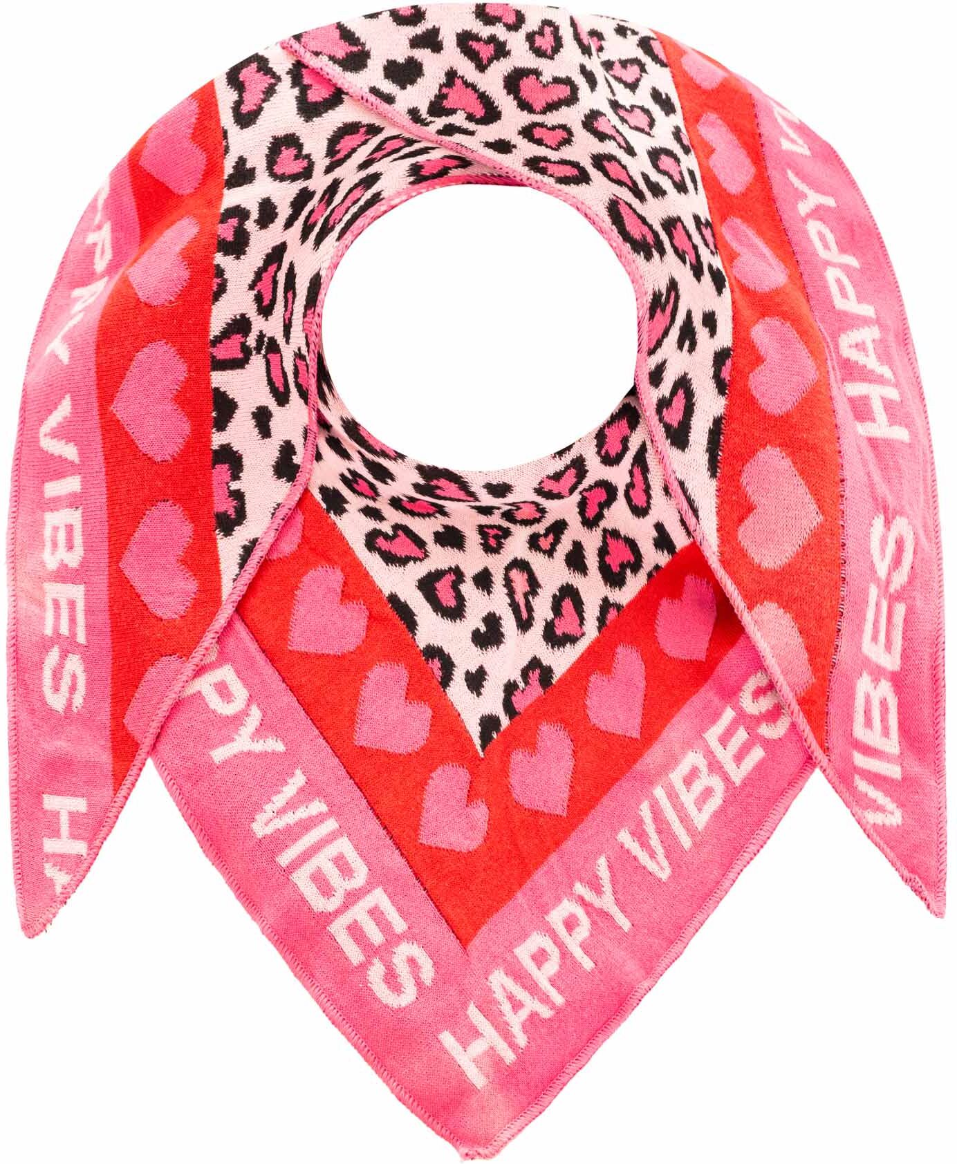 Dreieckstuch ZWILLINGSHERZ "Micha", Damen, pink, Baumwollmischung, Modetücher Dreieckstuch, Mode Tuch, Leomuster mit Herzen und Schrift, vielseitig tragbar