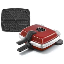 Lagrange Super2 Waffeleisen, 1000 W, umkehrbar, abnehmbare Platten, leicht zu reinigen, multifunktional, Waffeleisen, Rot