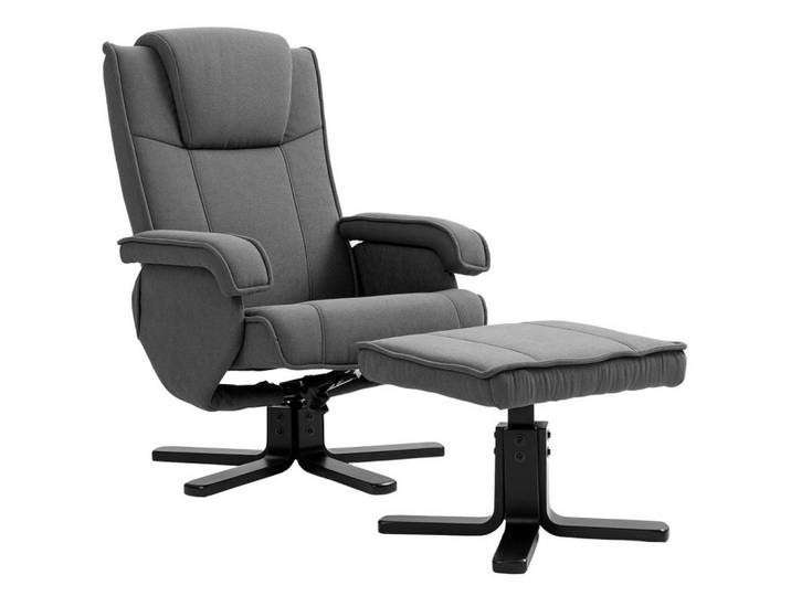 Redom Relaxsessel Polyester mit Hocker 360° drehbar, 135° verstellbar 67/87/96 cm Dunkelgrau, 67x96x87 cm, Wohnzimmer, Sessel, Relaxsessel