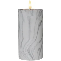 LED Stumpenkerze Marmoroptik Zement/Wachs natürliche Flamme Timer H: 17,5cm grau