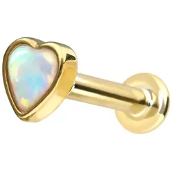 14 Karat Gold Labret mit Innengewinde SYNTHETISCHES OPALHERZ