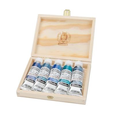 Schmincke Horadam Aquarell, Super Granulation Set Tiefsee im Holzkasten, 5 x 15 ml Tuben