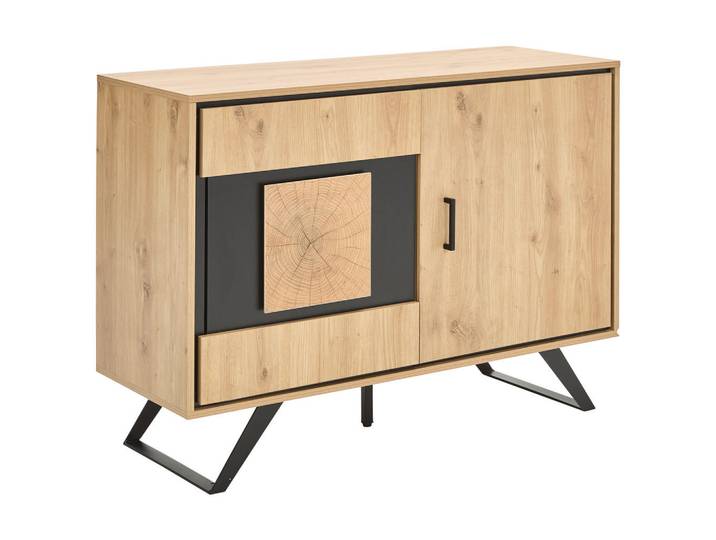 Xora Kommode, Schwarz, Eiche, Metall, 2 Fächer, 110x78x40 cm, Bsci, Wohnzimmer, Kommoden & Sideboards, Kommoden
