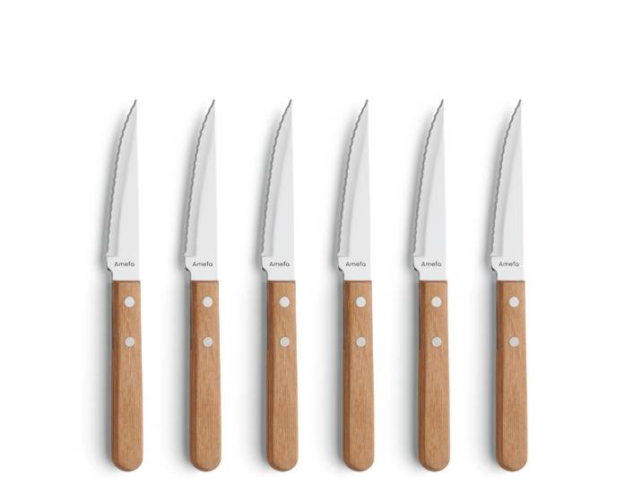 Amefa Couteau à steak Pizza lot de 6 Chêne