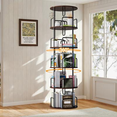 PARISLOFT Rotating Bookshelf Tower 5 Tier, 360° Spinning Bookcase Display Rack - 17.7'' X 17.7'' X 62.2''