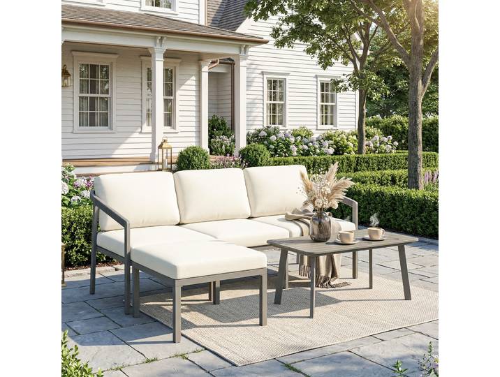 Outsunny Ensemble Jardin 3 Pièces Canapé 3 Places Table Marron Beige