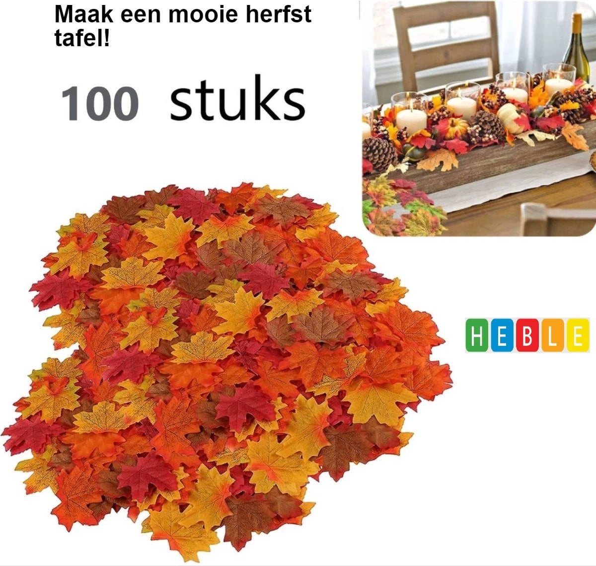 Heble 100 stuks Herfst Esdoorn Bladeren - Geel, Oranje en Rood - Slinger Decoratie voor Herfst Versiering - 8 x 6,5 cm