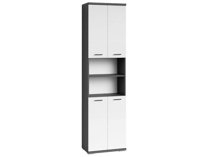 Mid.you Hochschrank Nebraska, Weiß Hochglanz, Anthrazit, Kunststoff, 6 Fächer, einzeln stellbar, 50x192x31.5 cm, FSC Mix, Typenauswahl, stehend, Badezimmer, Badmöbel, Hochschränke