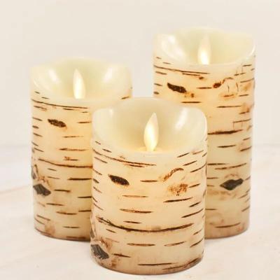 Uplift Treasures USB Rechargeable Birch Bark Flameless LED Pillar Candle With Remote 1pc 12.5cm Only