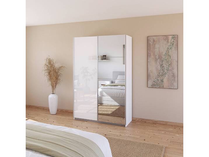 Armoire - Miroir 136cm Blanc/Blanc brillant/Blanc alpin