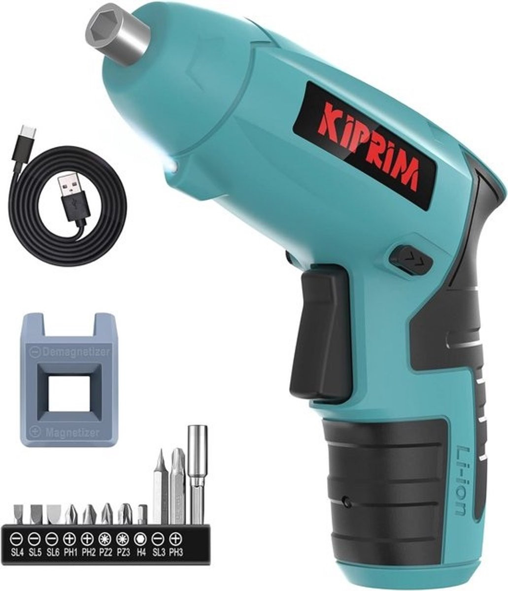 Draadloze elektrische schroevendraaier 4V met 11 accessoires in zwart en turquoise
