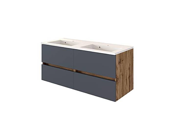 Waschtischunterschrank Luna 120cm mit Doppelwaschbecken und 4 Schubladen - Eiche/grau