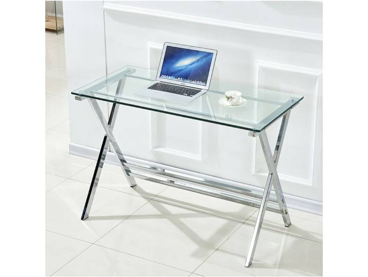 bureau bureau ordinateur en verre trempe 110x55x76 cm transparent pour travail maison EVRYAE