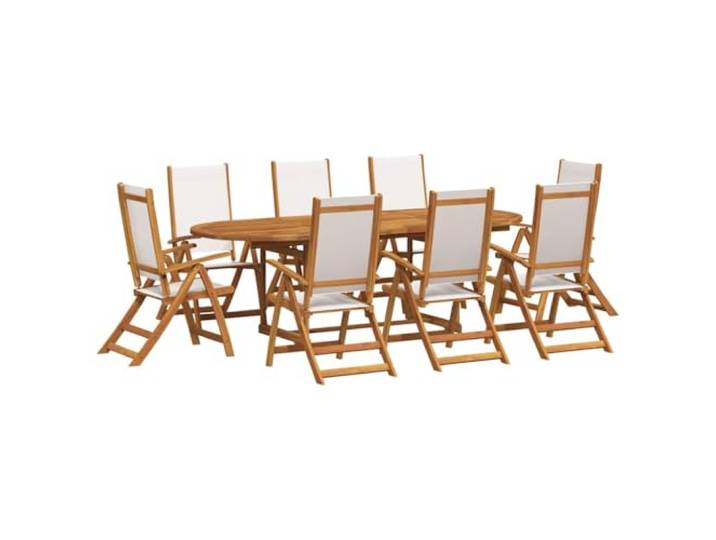 PUGYNBK Garten-Esszimmer-Set, 7-teilig, massives Akazienholz Ausziehtisch mit Sonnenschirmloch, 5-fach verstellbare Stühle, zusammenklappbar, 110 kg pro Sitz