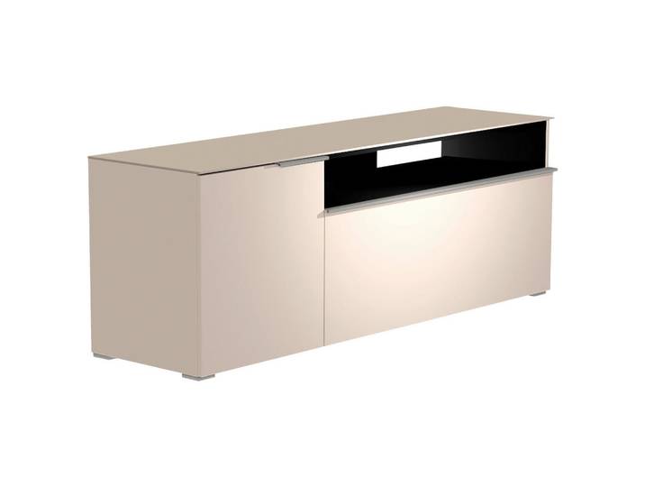 Moderano Lowboard, Alu, Sand, Kunststoff, 3 Fächer, 160x58x45 cm, Beimöbel erhältlich, Abdeckplatte aus Glas, Wohnzimmer, Wohnwände, Lowboards
