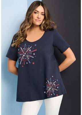 Plus Size Women's American Graphic Swing Tee by Roaman's in Navy Fireworks (Size 22/24)