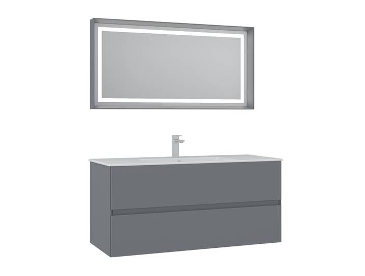 Meuble avec simple vasque et miroir Nest 121 v2 - 121 x 51 x 55 cm - Matte Grey