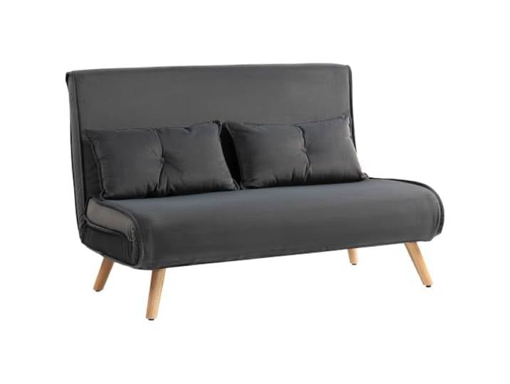 HOMCOM Schlafsofa 3 in 1 2 Sitzer mit Schlaffunktion 190x120cm Dunkelgrau Klappbare Couch Schlafcouch, 5-Fach Verstellbare Rückenlehne, Lendenkissen, Samtoptik, für Wohnzimmer