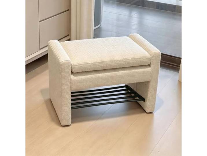 Quadratische klappbareSchuhbank mitRückenlehne undArmlehnen Vintage-Hocker Platzsparendes, leichtes Design ideal für kleine Räume im Wohnzimmer in begehbaren Kleiderschränken(White)