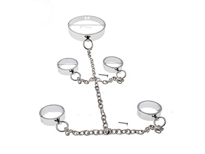 Hrekssi Metall Halsband Hals Kragen Handschellen Fußfesseln Erwachsenen Fetisch Spiel Edelstahl Bein Eisen Sklaven BDSM Fesselset Bondage Sexspielzeug Für Paare Männer Frauen, Frauen, Set