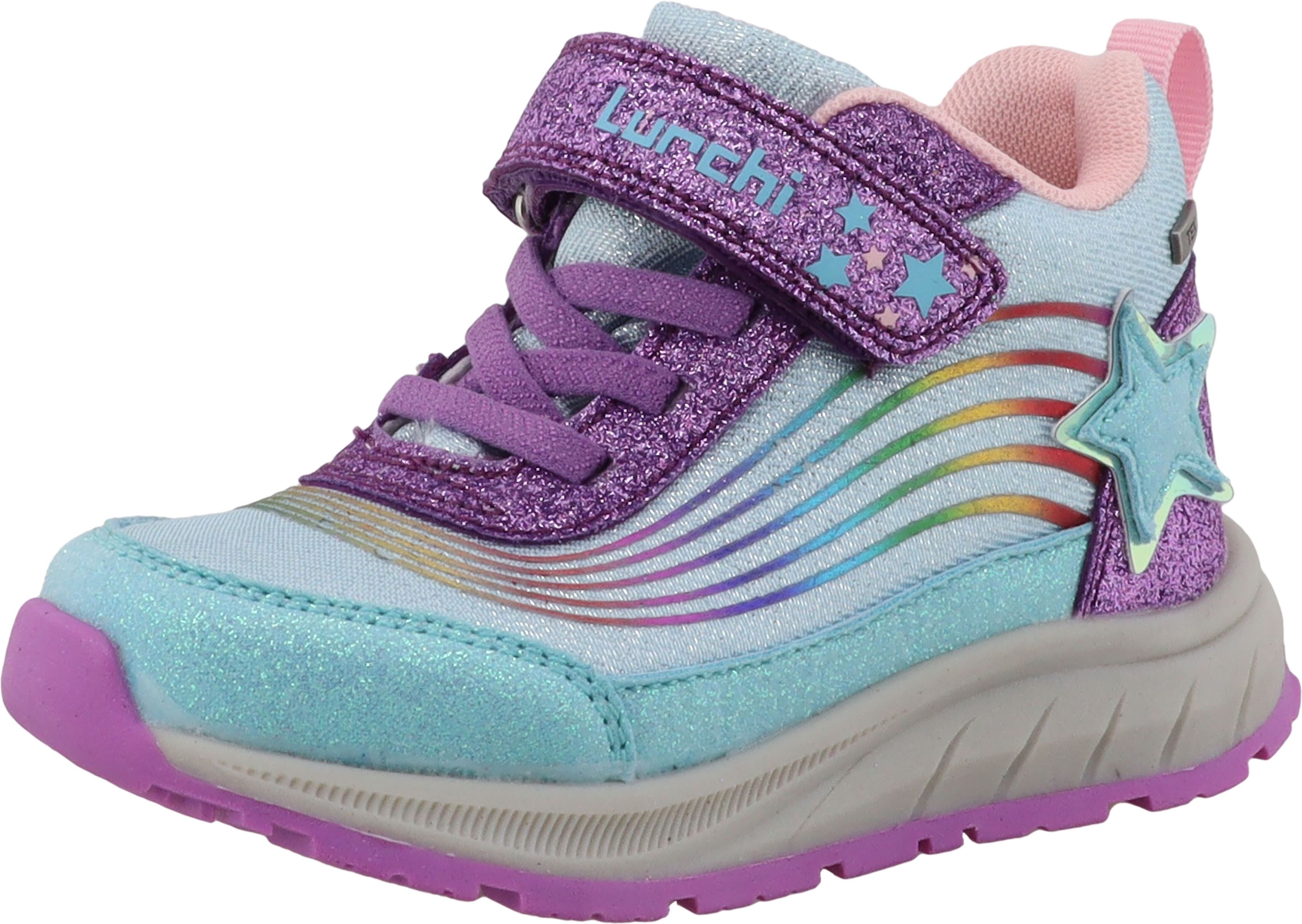 Sneaker LURCHI "Abella-TEX", Mädchen, Gr. 29, Synthetik, bunt (blau, lila, glitzer), Lederimitat, Textil, Schuhe Sneaker, Klettboots, winddichte TEX-Ausstattung, Größenschablone zum Download