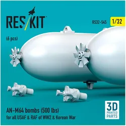 ResKit AN-M64 bombs (500 lbs) for all USAF & RAF of WW2 & Korean War (6 pcs) (3D Printed)