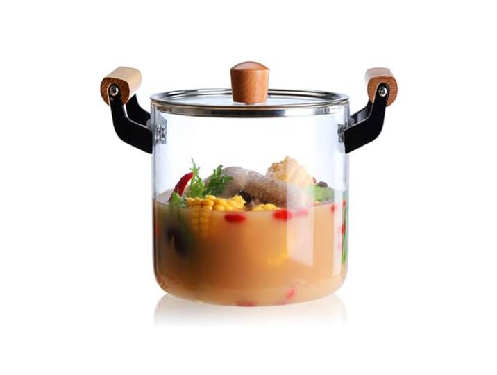 Glaskochtopf, Klare Töpfe for Kochen, Holz-Doppelgriffe, Herdplatte(Amber,3L)
