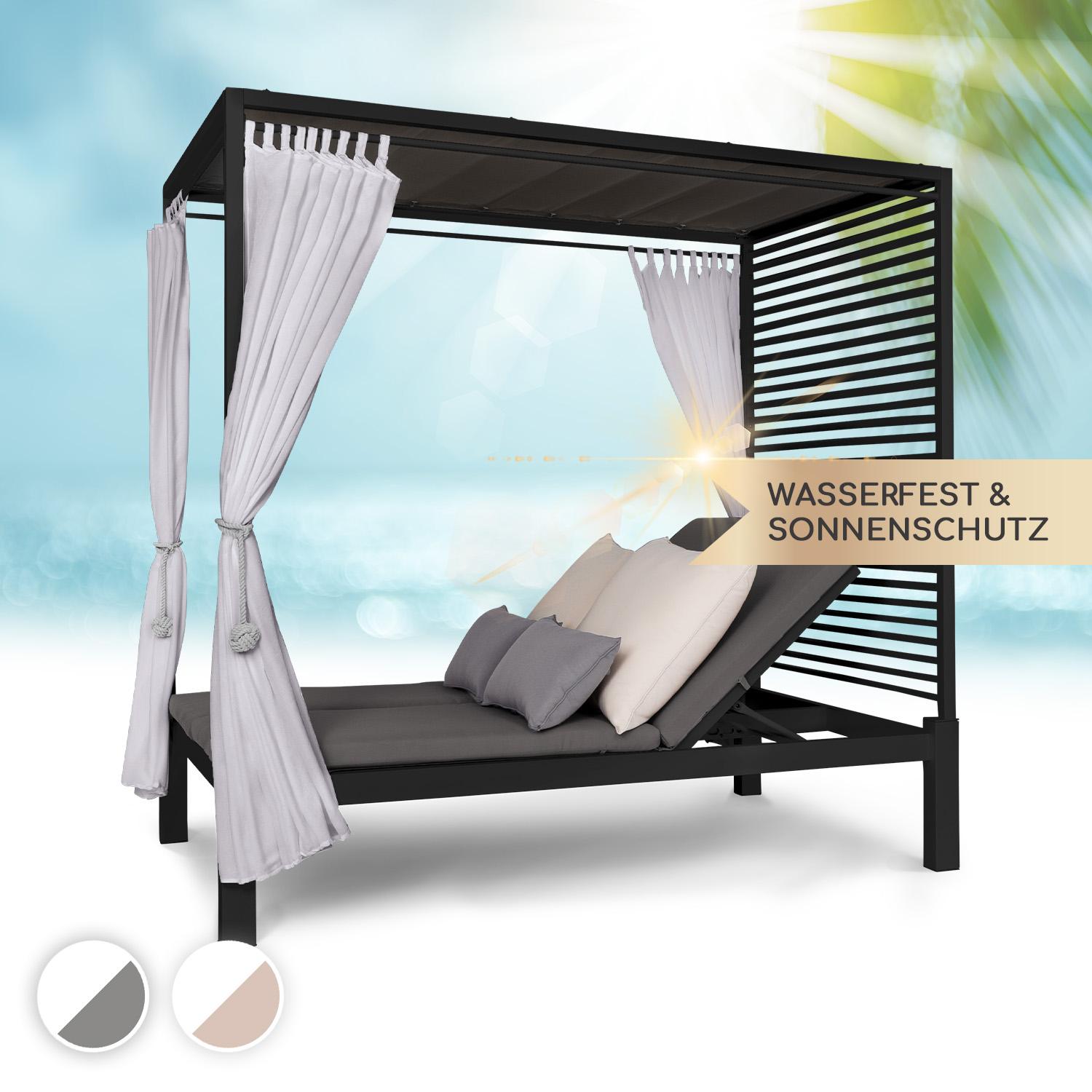 Blumfeldt Doppelliege Outdoor für 2 Personen mit Dach, Doppel-Sonnenliege, Doppel Garten Liege Bett für Erwachsene & Kinder, Gartenbett mit Verstellbarer Rückenlehne, Outdoor-Sonnenbett mit Dach