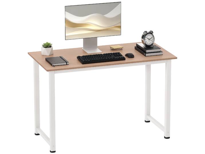 Homcom Table d'ordinateur Pieds réglables 120X60X76Cm Max 100kg Cadre métallique en chêne