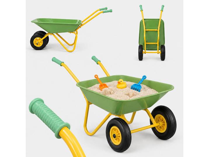Relaxdays Schubkarre Hellgrün Kinder 2 Räder, Grün, Metall, Kunststoff, 74x43x36 cm, Freizeit & Co, Outdoor-Spielzeug