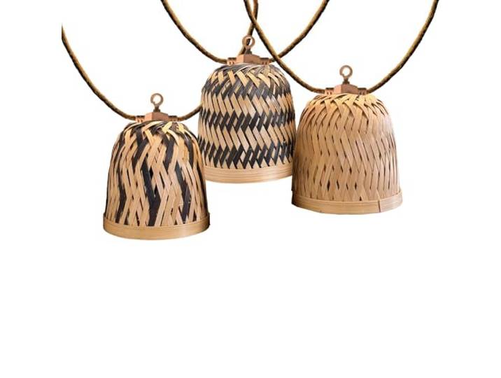 Guirlande lumineuse extérieur raccordable 10 abat-jour naturels en bambou LINA LIGHT HYBRID LED blanc chaud 8m solaire et sur secteur