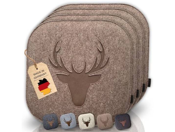 kontor28® - Sitzkissen Filz handgefertigt Made IN Germany Sitzkissen Stuhl 37,5x37,5 cm aus rPET-Filz extra weiche und robuste Polsterung Sitzauflage Stuhl Johann naturmeliert 4er-Set