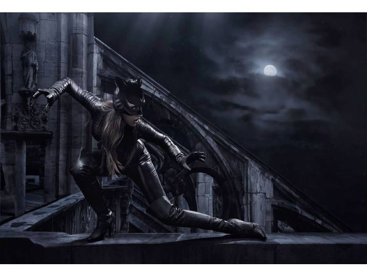 Fototapete PAPERMOON CAT WOMAN-SUPERHELDIN II , bunt, B:4m L:2,6m, Vlies, Tapeten, Fototapete