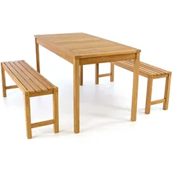 VCM, Gartentisch + Balkontisch, Gartenmöbelset Picknickset Sitzgruppe Teakholz behandelt Bank Tisch 135cm (135 x 69 x 75 cm)