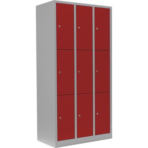 Lüllmann Schließfachschrank 520334, rot, 9 Fächer, Stahl, 89 x 180cm, mit Zylinderschloss