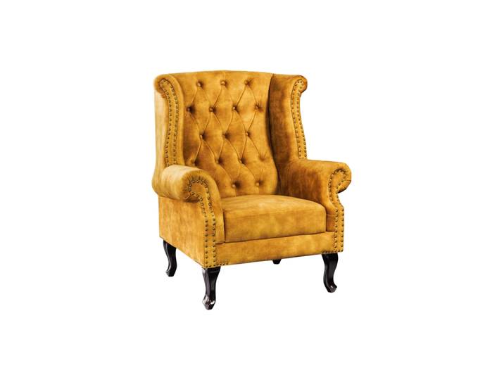 Hochwertiger Ohrensessel „Chesterfield“ Samt Senfgelb Invicta Interiors