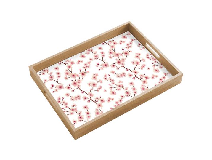 OnlyWow Tablett - Kirschblüte - Zweige - Rosa - 50x35 cm, Holz, Echtholz,Eiche, Rechteckig, 50x5x5 cm, Geschirr, Tischkultur & Serviergeschirr, Tabletts