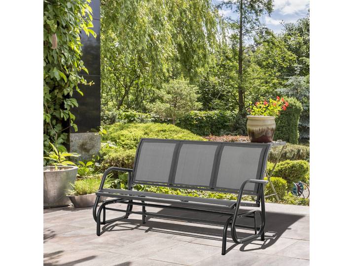 Outsunny Banc Bascule 3 Places Métal Tissu Maille Gris