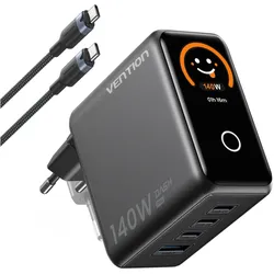 Vention Ładowarka 140W GaN 1x USB-A 3x USB-C + kabel USB-C do USB-C 1m (140 W, 4 Ports), USB Ladegerät, Schwarz