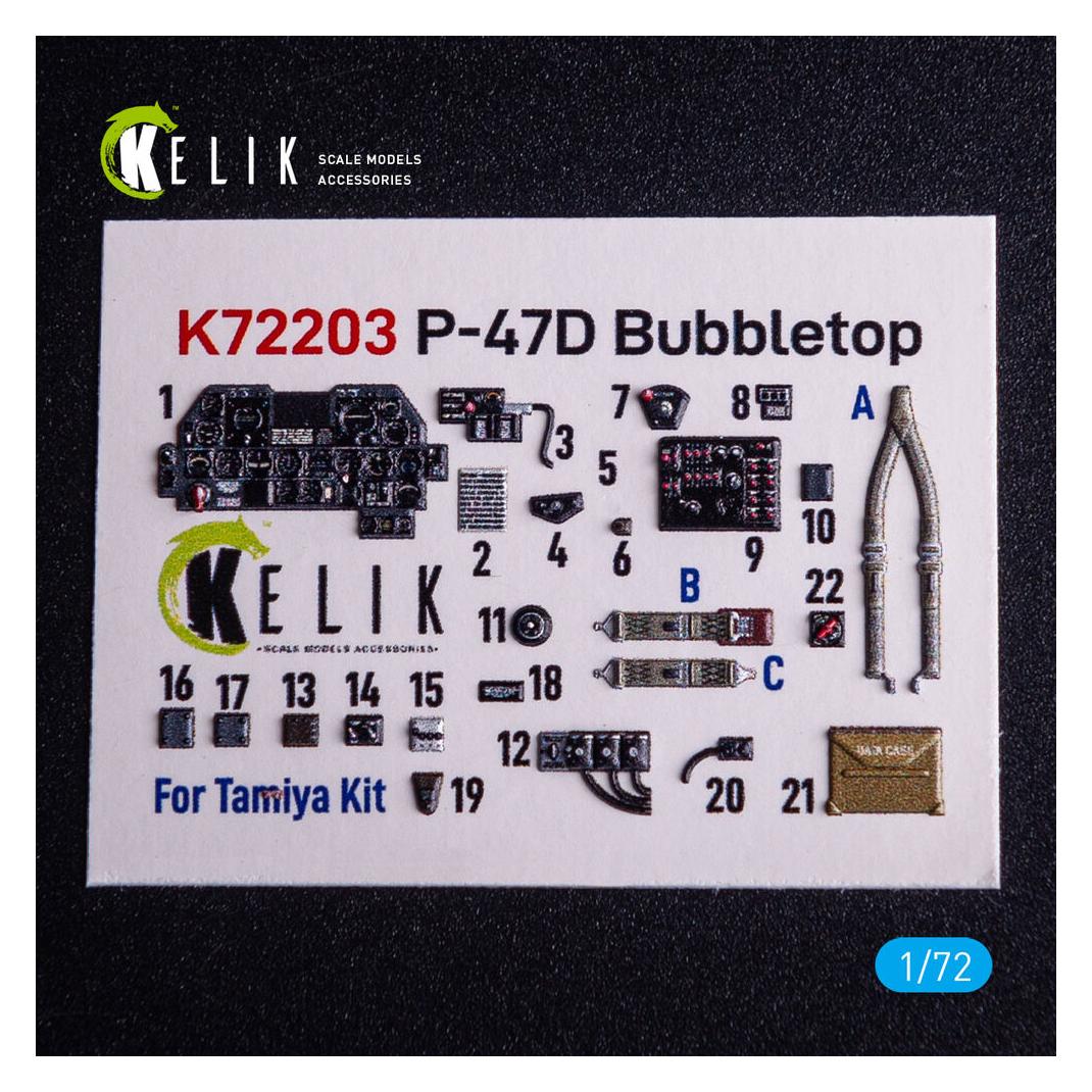 Kelik P-47D Bubbletop - interior 3D decals for Tamiya kit (K72203)