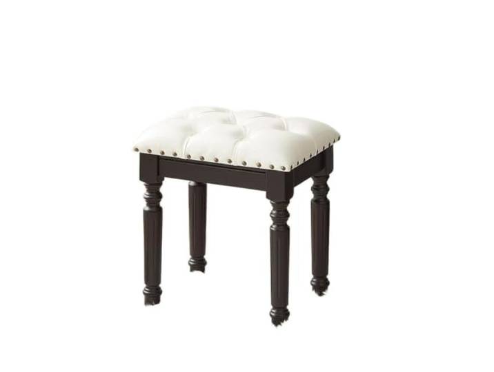 Schwarzer Vintage-Make-up-Hocker Mit echtem Ledersitz, klassische Frisiertischbank for Schlafzimmer-Waschtischdekoration‌(Color 1)