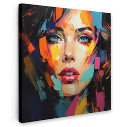 LEINWANDBILD Frau - Porträt - Farbenfroh - Kunst Deko Groß 90x90 cm
