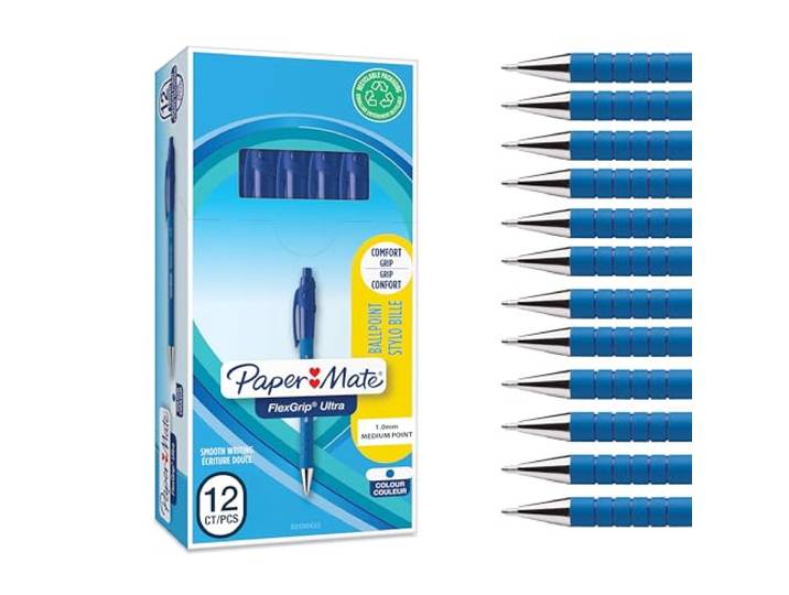 Paper Mate Flexgrip Ultra-Drukbalpen Middelpunt (1,0 mm) Blauw 12 Stuks