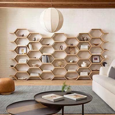 WILK Bamboo Wood Modular Honeycomb Bookshelf, Shelving