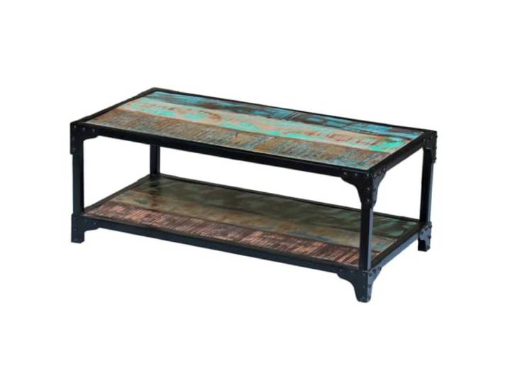 HEFZGDB Couchtisch Altholz Massiv Vintage Stil mit Stahlgestell und unterer Ablage für Wohnzimmer