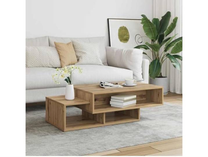 HEFZGDB Couchtisch Artisan-Eiche 105x55x32 cm Holzwerkstoff mit 3 Fächern, Asymmetrisches Design, Langlebiger Sofatisch für Wohnzimmer und Büro, Robuster Tisch mit Stauraum