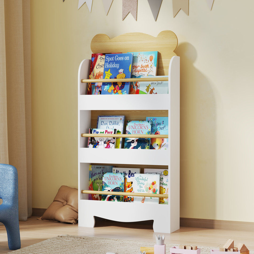 Isabelle & Max AIYAPLAY 3 Tier Kids Bookshelf Bear Theme Children Bookcase White 110cm H X 55cm W X 15cm D