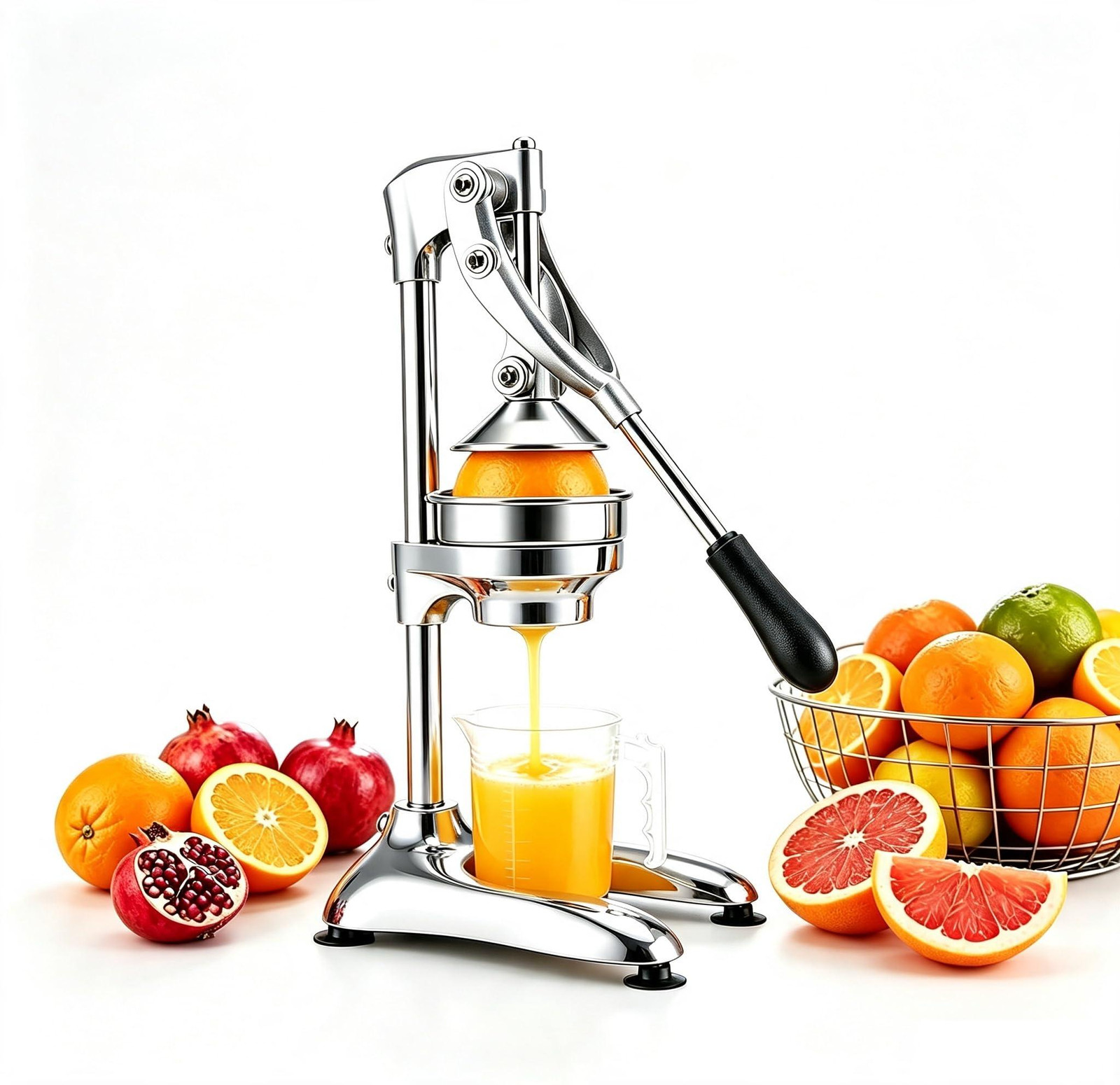 Dripio Citruspers van roestvrij staal met 2 perskoppen en 500 ml maatbeker